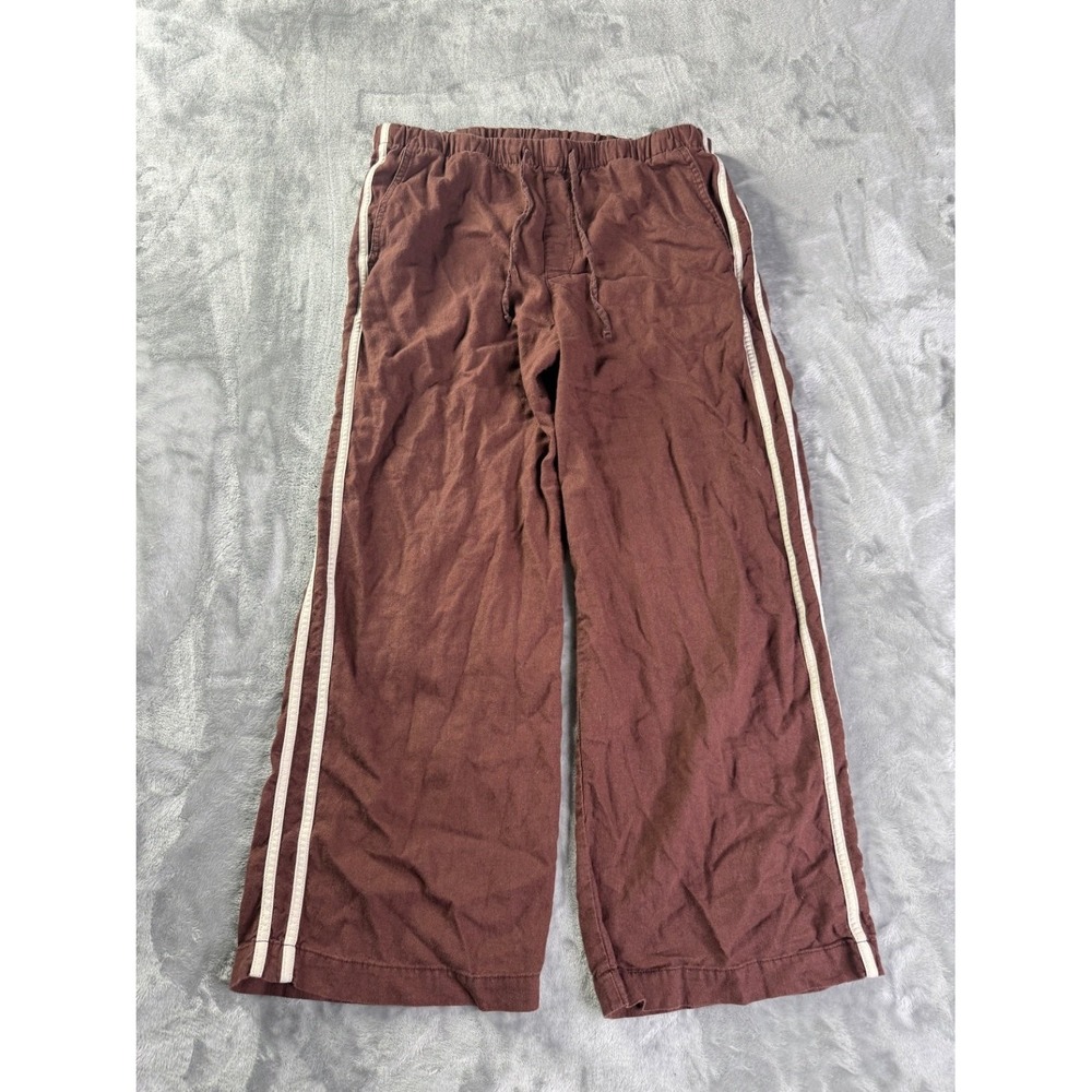 Gap Pants Pull-On Wide-Leg Pant Womens L Brown Striped Elastic Waist Drawstring